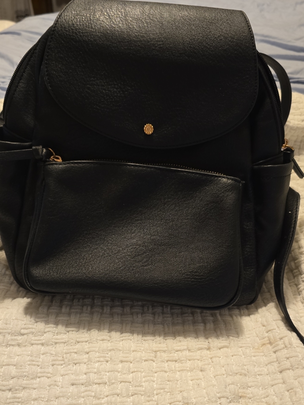 LC Lauren Conrad Black Faux Leather Backpack with Gold Accent